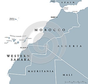 Morocco and Western Sahara political map