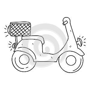 Morocycle in hand drawn doodle style. Vector illustration isolated on white. Coloring page.