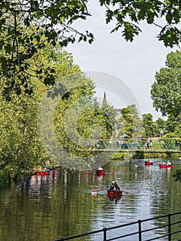 Morpeth riverside at Carlisle Park with view along the river Wansbeck