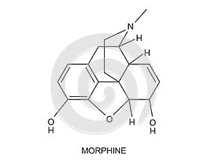 Morphine chemical molecular structure icon. Medical opioid drug formula isolated on white background. Alkaloid with