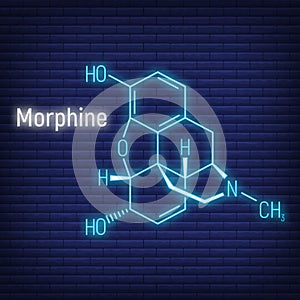 Morphine glow neon style concept chemical formula icon label, text font vector illustration, isolated on wall background. Periodic