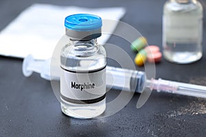 Morphine in a vial, narcotics are dangerous to health