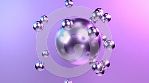 Morphing metal balls - isolated on violet background.