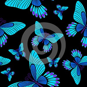 Morpho Butterflies Seamless Surface Pattern Blue Butterfly Repeat Pattern for Textile Design, Fabric Printing, Fashion, Wallpaper