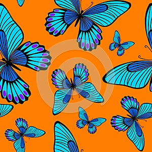 Morpho Butterflies Seamless Surface Pattern Blue Butterfly Repeat Pattern for Textile Design, Fabric Printing, Fashion, Wallpaper