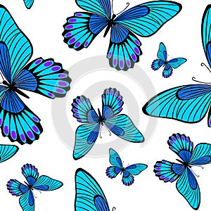Morpho Butterflies Seamless Surface Pattern Blue Butterfly Repeat Pattern for Textile Design, Fabric Printing, Fashion, Wallpaper