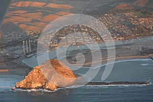 Morro Bay aerial photo at sunset