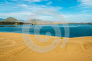 Morro Bay State Park, California. Sand Dunes, Famous Morro Rock, and Morro Bay Harbor