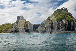 Morro Dois Irmaos view from a Boat in the Inner Sea Mar de Dentro - Fernando de Noronha, Pernambuco, Brazil