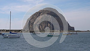 Morro Rock and Boats in Morro Bay, California During the Afternoon