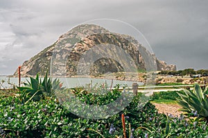 Morro Rock, a volcanic plug in Morro bay, California, on the Pacific Coast at the entrance to Morro Bay harbor