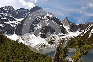 Morskie Oko lake in polish Tatra mountains with Mi