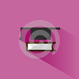 Mortaboard with book icon on pink background
