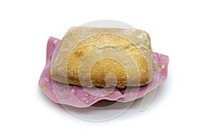 Mortadella sausage sandwich on ciabatta bread