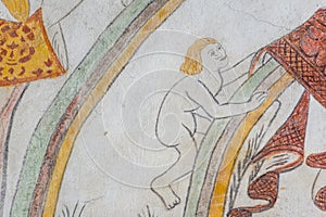Mortal man climbing up the rainbow, mrdieval fresco