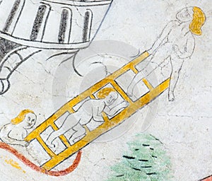 Mortals climbing on a laldder, gothic fresco