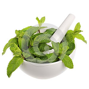 Mortar with mint