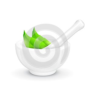 Mortar and Pestle with Herb photo