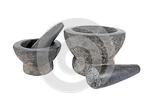 Mortar and pestle isolated on white background. Rock mortar. Stone mortar