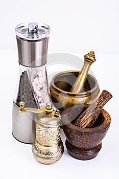 Mortar with pestle and mill for spices