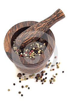 Mortar and pestle with peppercorn mix