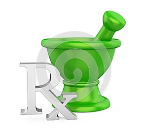 Mortar and Pestle with RX Prescription Medicine Symbol Isolated