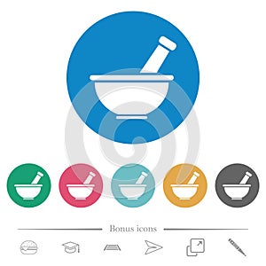 Mortar and pestle solid flat round icons