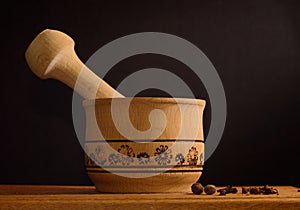 Mortar and pestle with spices