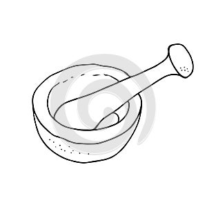 Mortar and pestle vector drawing, hand drawn illustration