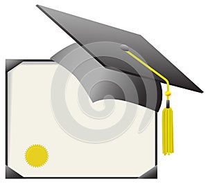 Mortarboard Graduation Cap & Diploma Certificate