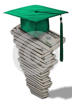 Mortarboard hat on money stack