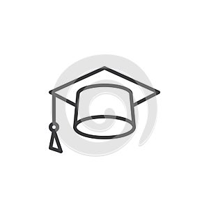 Mortarboard line icon, Square academic cap outline vector sign, linear style pictogram isolated on white.