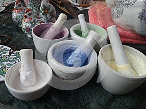 Mortars and pestles full of colour