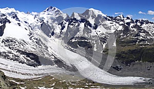 Morteratsch and Pers glaciers from Munt Pers 3207m.