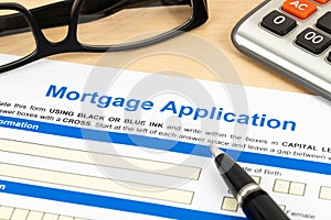 Mortgage application form, financial concept
