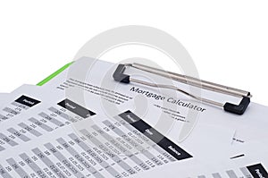 Mortgage Calculator Documents on Clipboard â Financial Loan and Payment Planning