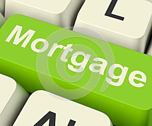 Mortgage Computer Key Showing Online Credit Or Borrowing photo