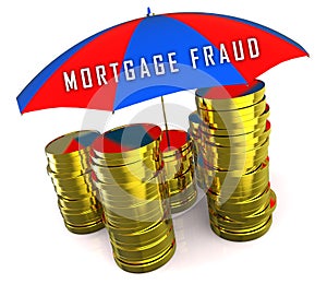 Mortgage Fraud Coins Represents Property Loan Scam Or Refinance Con - 3d Illustration