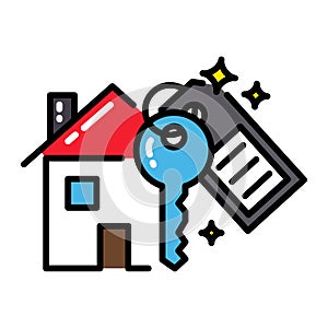 Mortgage house icon concept key black outline colorful isolated
