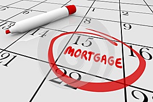 Mortgage House Payment Loan Bill Due Date Calendar