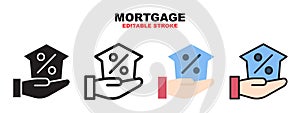 Mortgage icon set with different styles. Editable stroke and pixel perfect