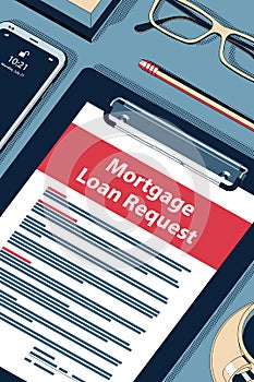 Mortgage Loan Request - Handsome Vector Halftone Isometric Illustration.