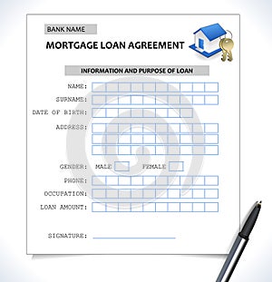 Mortgage paper form ,loan application with home icon