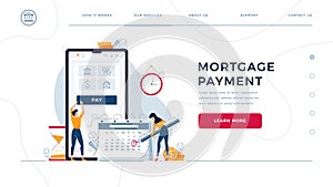 Mortgage payment homepage template. Borrowers pay regular fees online, making notice in calendar. Keep up with monthly