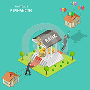 Mortgage refinancing isometric flat vector illustration. photo