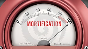 Mortification that is hitting a full scale, showing a very high level of mortification. Rising or maximum valu