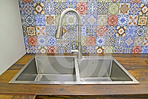 Mortise double metal sink with tap for tap water