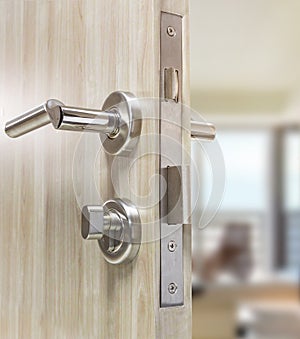 Mortise lock set for door on laminate wood door