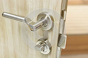 Mortise lock set for door on laminate wood door