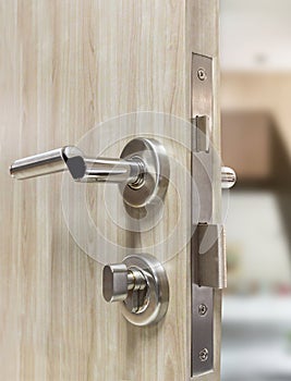 Mortise lock set for door on laminate wood door